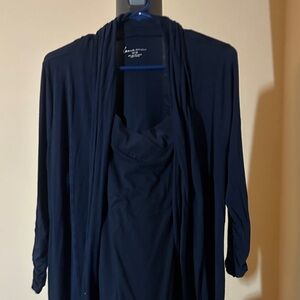 Lane Bryant Navy Blue Draped Cardigan and Top Set